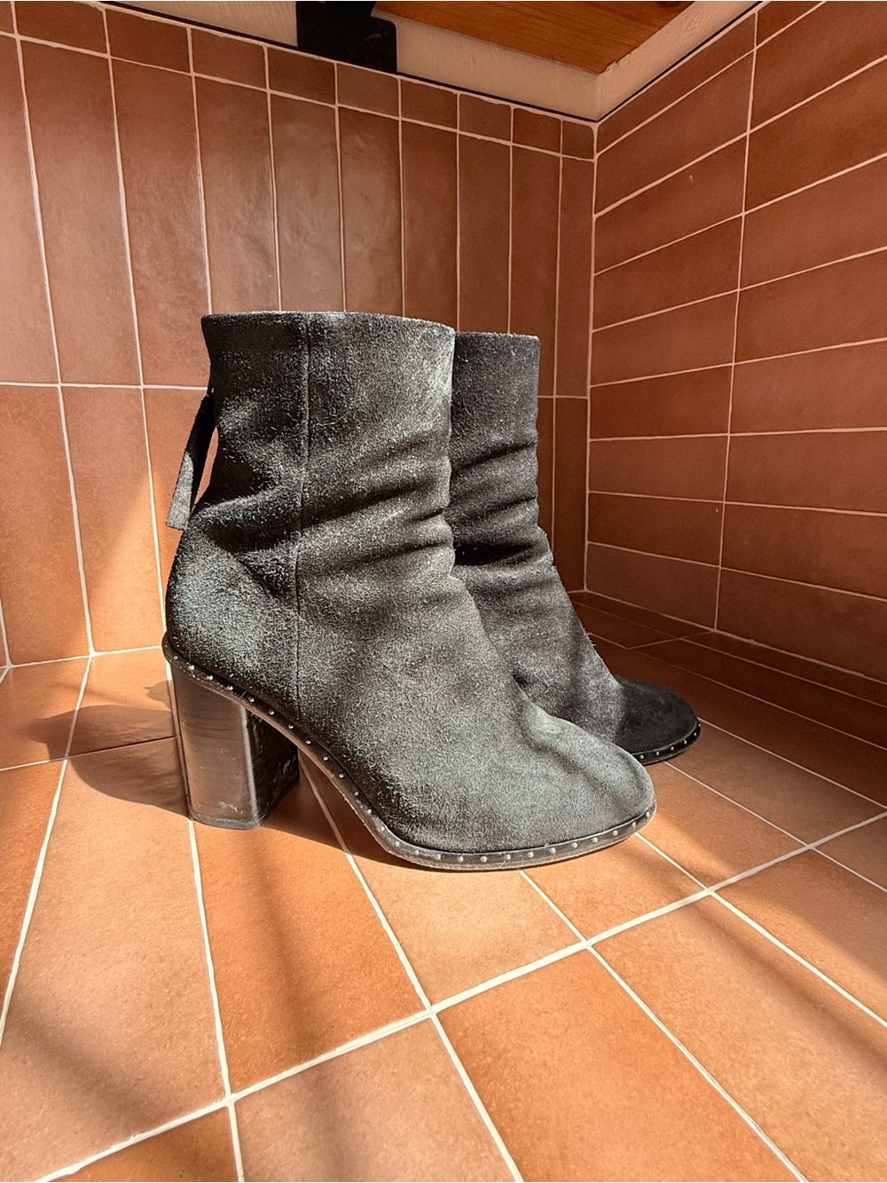 RAG and BONE Black Suede Block Heel Ankle Boots